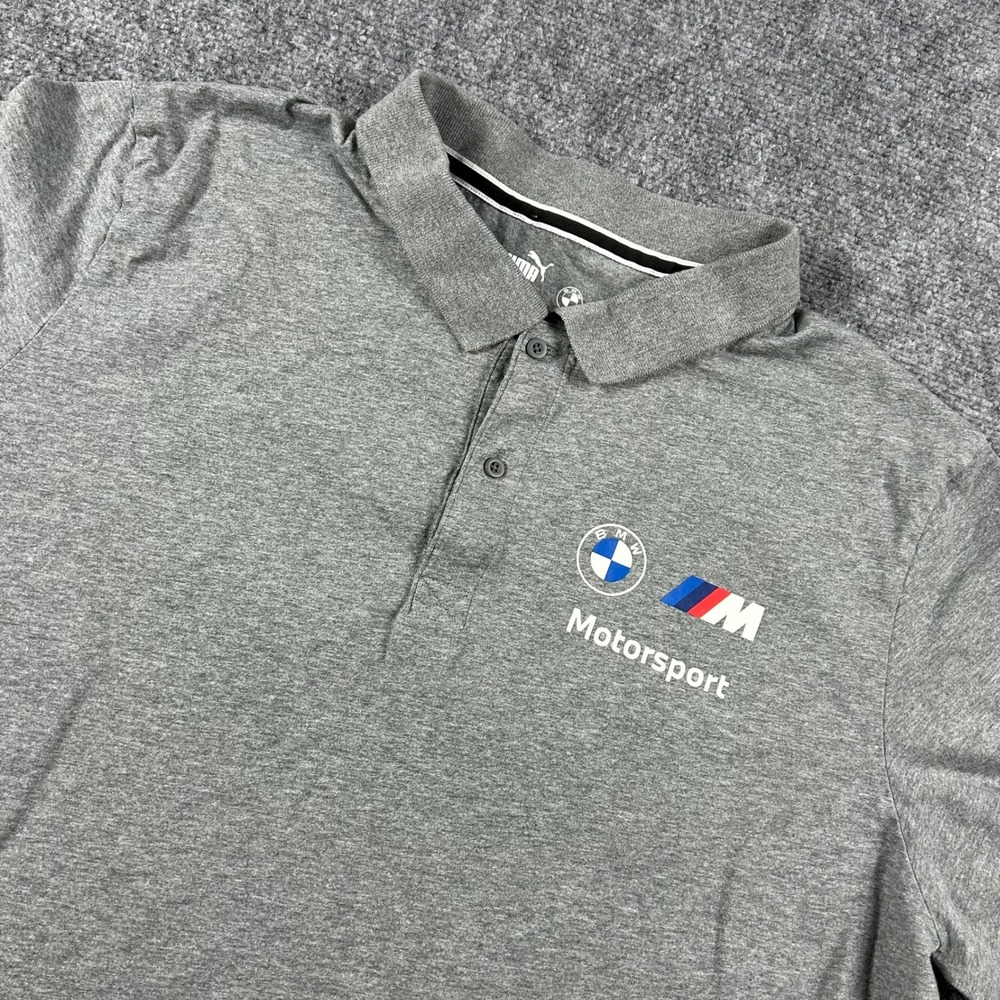Puma Polo Shirt Mens XXL Gray BMW Motorsport Short Sleeve Racing Logo Tee